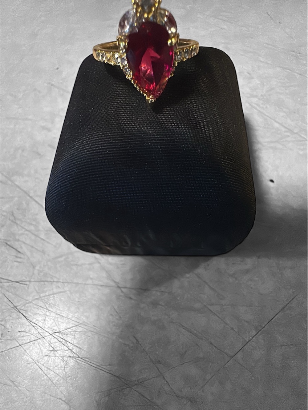 Gold Ring with Teardrop Red Stone